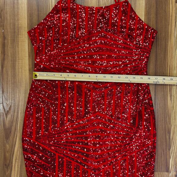 Sexy Red Sequin Mini Dress Lace -Up S Corset Party Bodycon NYE Holidays Cocktail - Picture 6 of 8